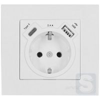 Розетка із заземленням та шторками USB-A + USB-C 5V-2.4A Arvia Electric KAREN Білий (20 01 1000 301)